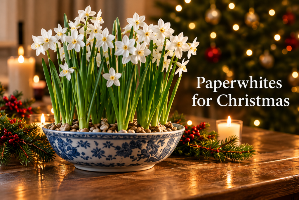 Paperwhite Daffodils in a Bowl for Christmas Decorations